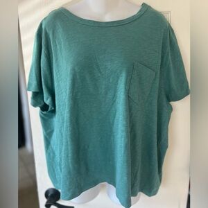 J. Crew Teal Girlfriend Cropped Tee with Pocket 2X